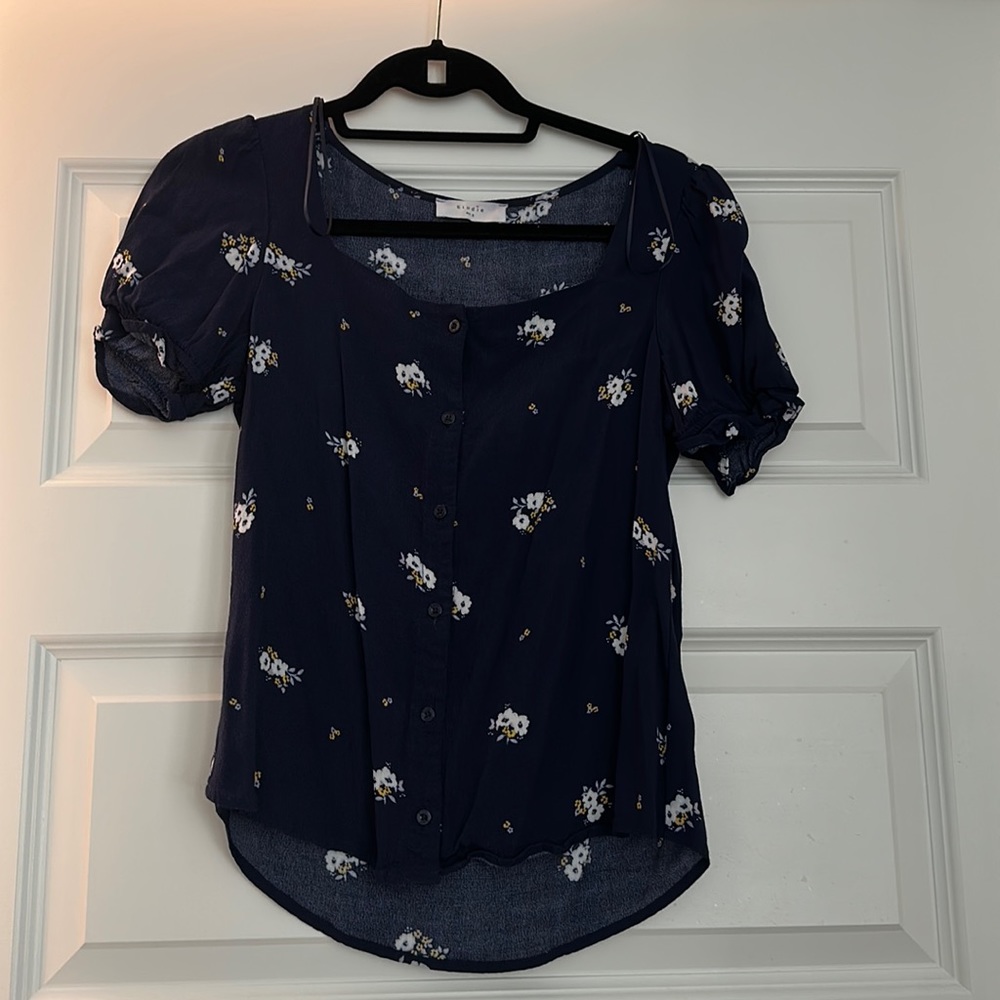 Blue Élodie Button Up with Flowers